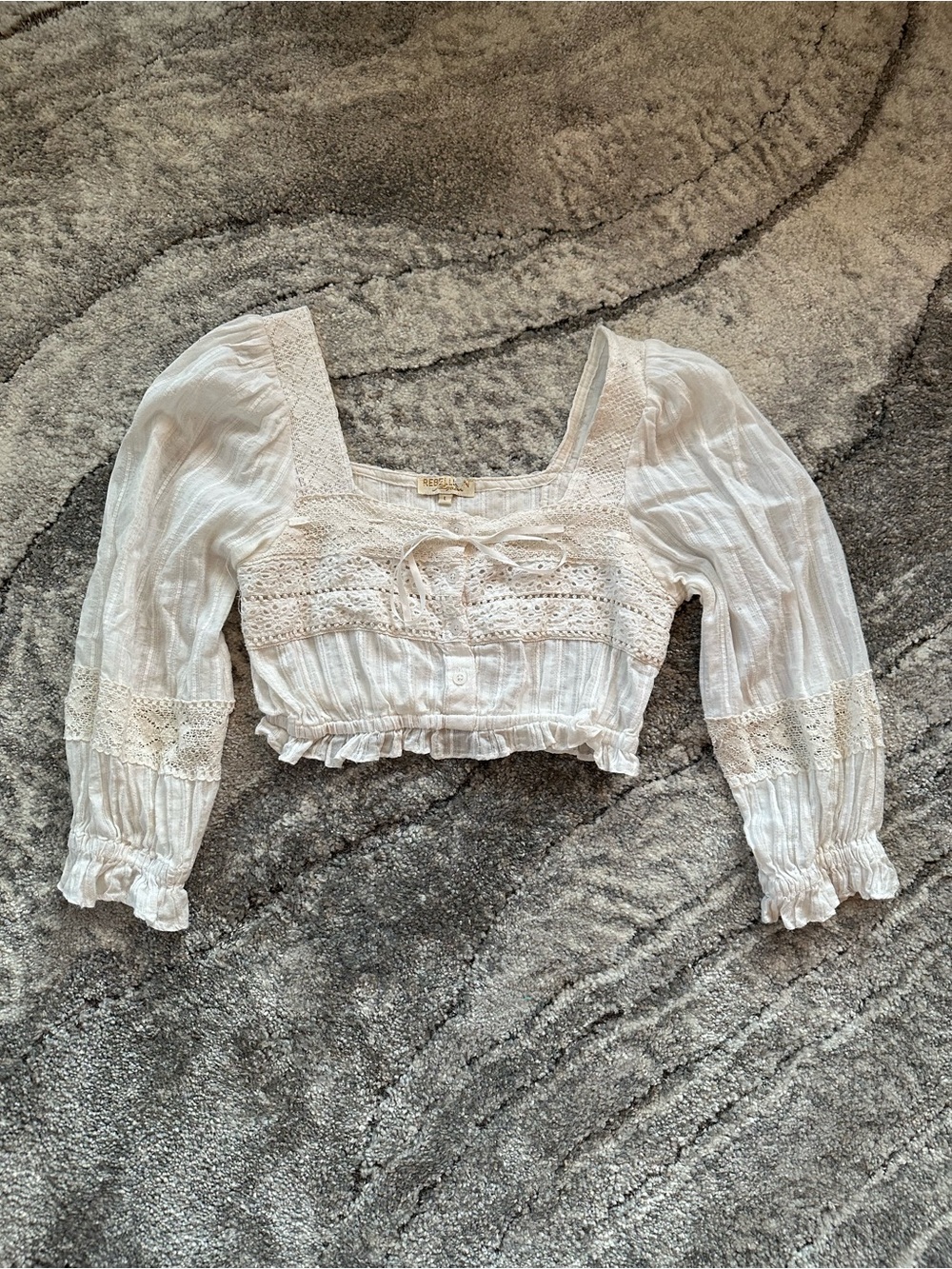 T.J.Maxx White Crochet-Trim Peasant Crop Top